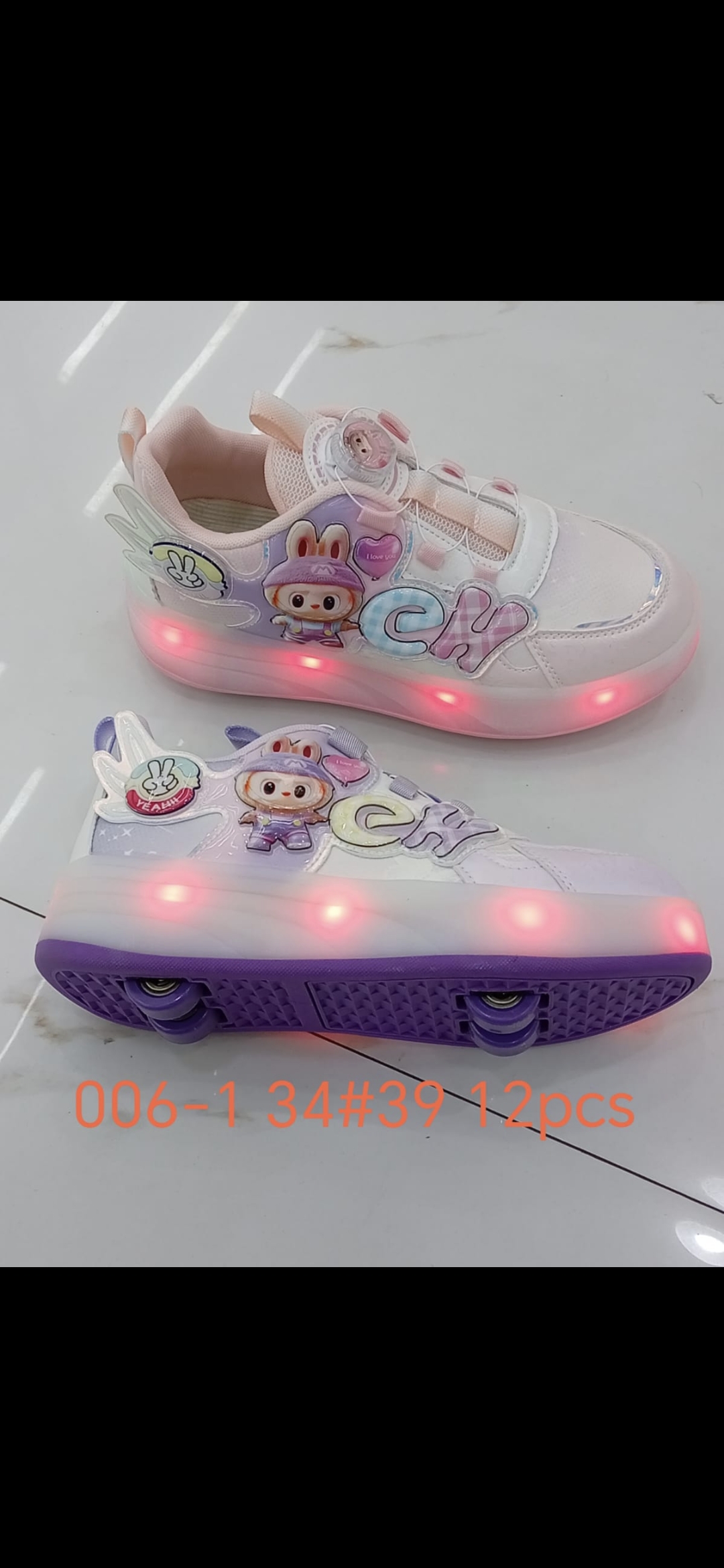 کفش چرخ دار و چراغدار دخترانه Ledدار شارژی